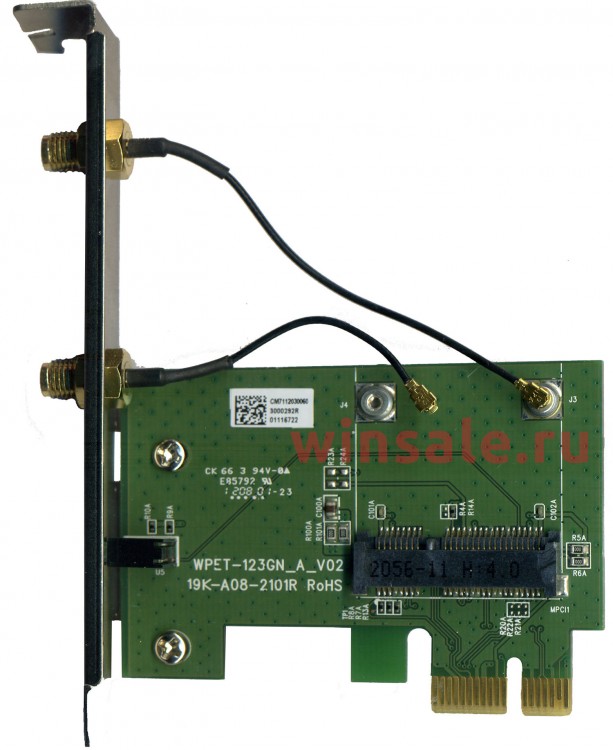 Адаптер MiniPCI-E на PCI-E для Wi-Fi (две антенны)